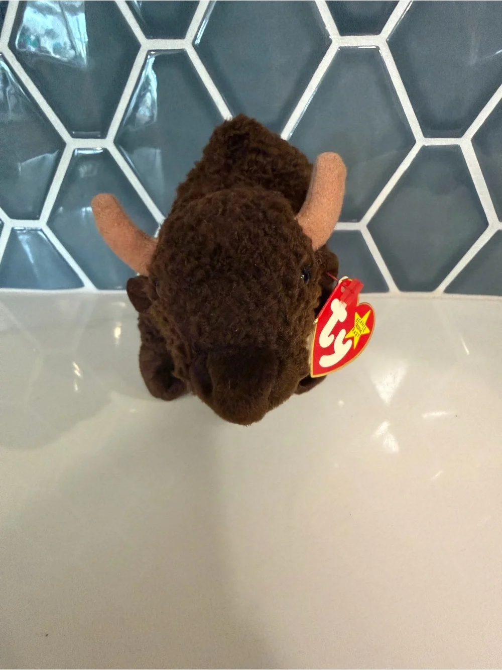 Ty Plush Brown Buffalo with Red Heart Tag